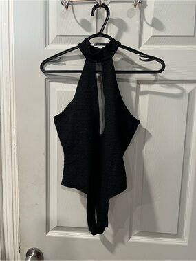 Black Textured Halter Bodysuit
